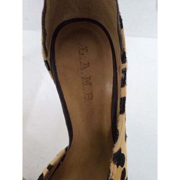 L.A.M.B. Leopard Print Ankle Strap Fur Stiletto High Heels size 7 - Picture 13 of 16